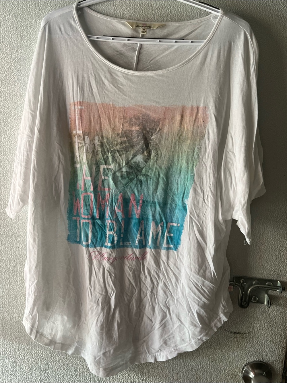 Margaritaville White Short Sleeve Tee with Peach and Teal Ombre Graphic